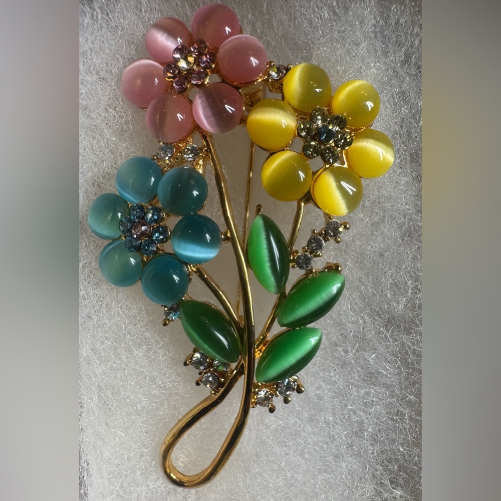 Floral Multicolor Brooch with Gold Accents